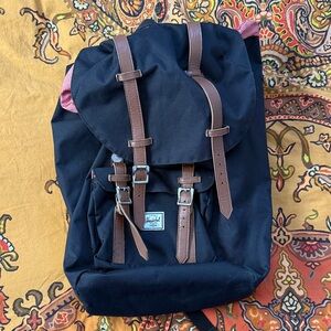 Herschel Supply Company Black Canvas Backpack with Brown Straps